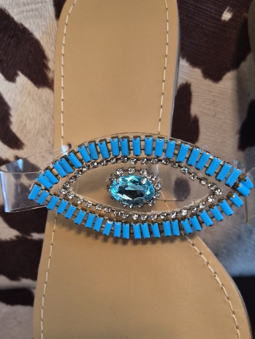 Blue Evil Eye Rhinestone Tan Sandals🧿🧿🧿 - Picture 2 of 4